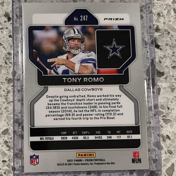 TONY ROMO PRIZM CARD ORANGE DISCO No. 247 2021 NFL COWBOYS - Picture 2 of 2